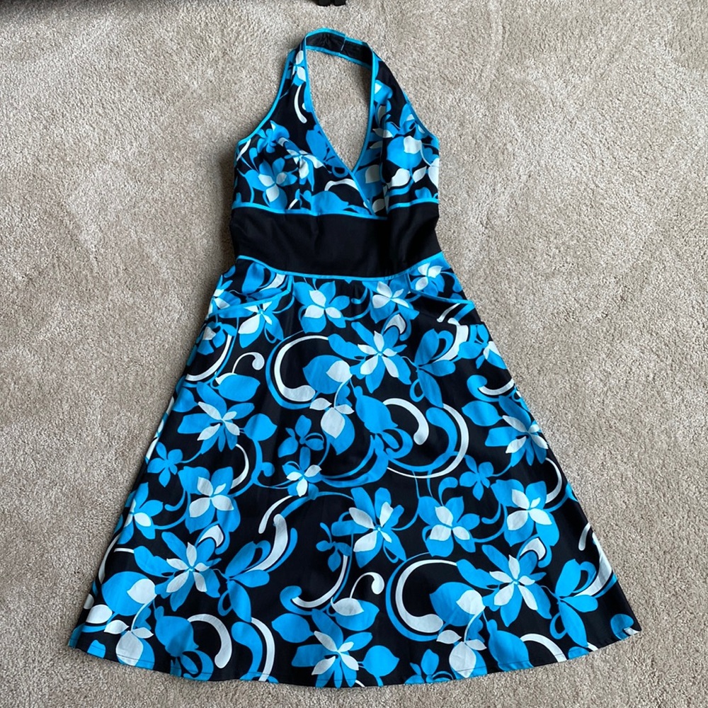 Maggie London floral knee length halter dress size 6